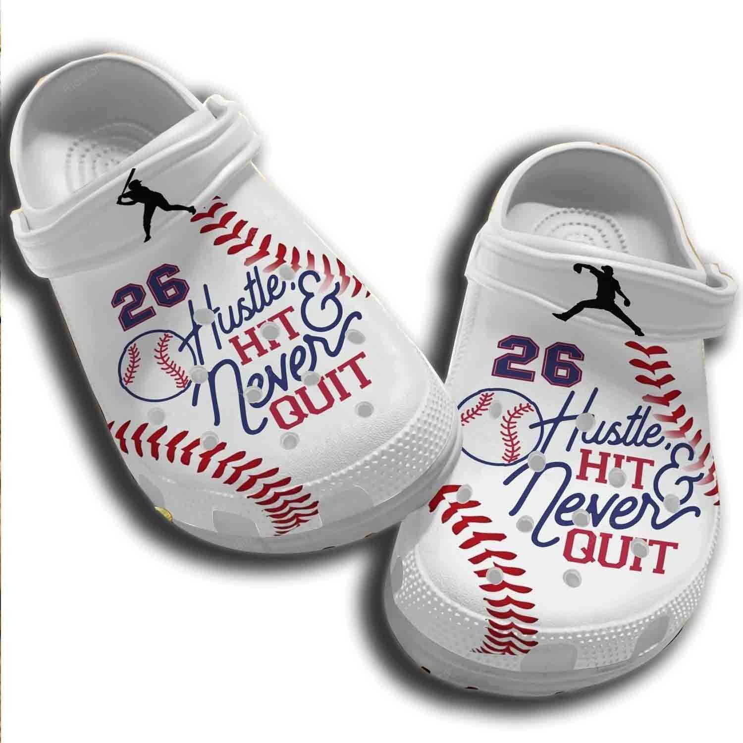 Hustle Hit Never Quit Clogs For Batter Girl-Baseball Shoes Clogsbland Clog For Men Women, Comfort Shoes