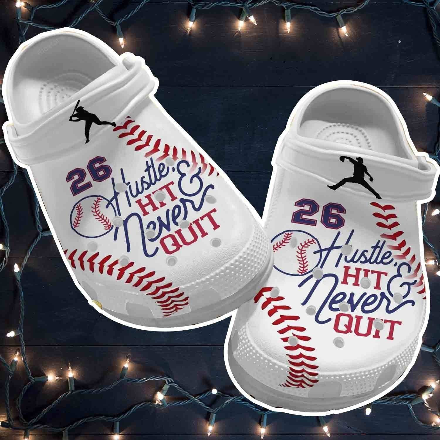 Hustle Hit Never Quit Crocss Shoes For Batter Girl – Baseball clogs