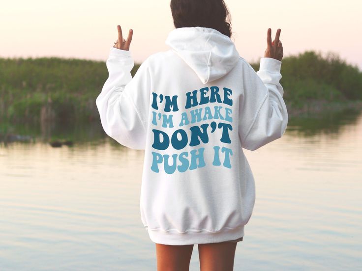 I’m Here I’m Awake Don’t Push It Hoodie, Hoodie with Words On Back, Aesthetic Hoodie, Trendy hoodie, hoodies for women