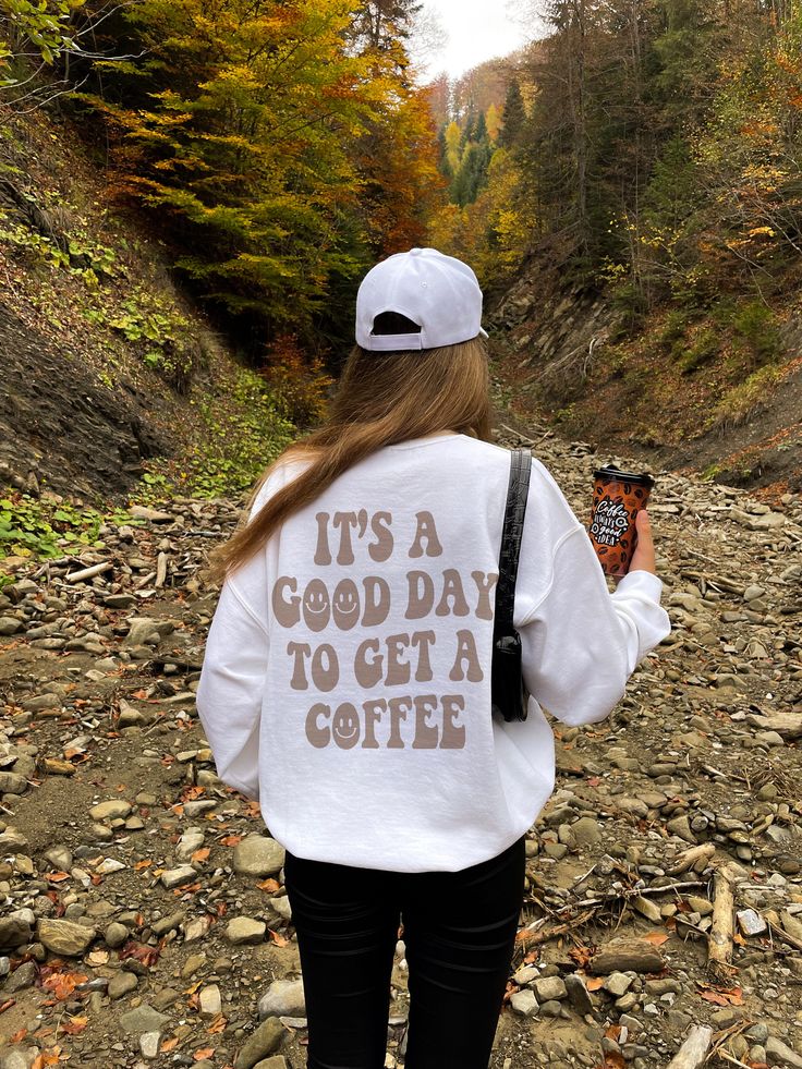 It’s A Good Day To Get A Coffee Sweatshirt, Retro Coffee Lover Gift, Trendy Aesthetic Oversized Shirt, Smile Face Words on Back