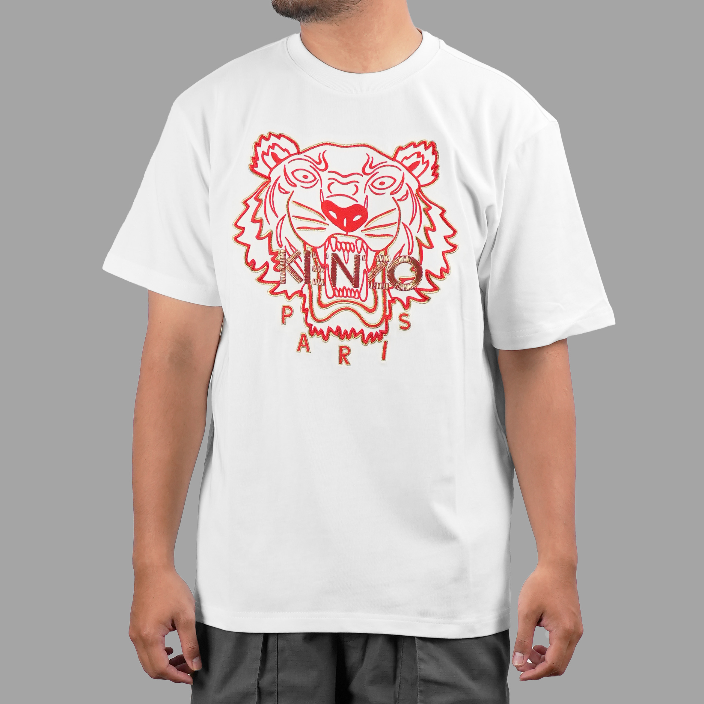 Kenzo Tiger Embroidered Red Gold White Tee