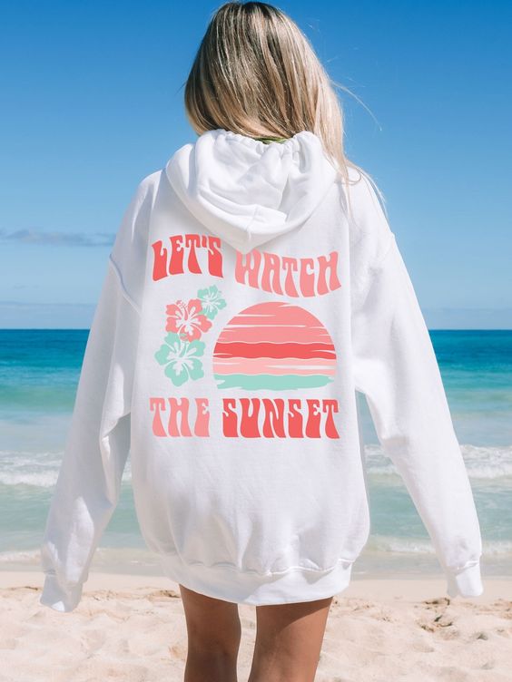 Lets Watch The Sunset Hoodie Sunset Sweatshirt Sunset Summer Hoodie Surf Hoodie Hibiscus Hoodie Coconut Girl Clothes Hawaiian Hoodie Beach