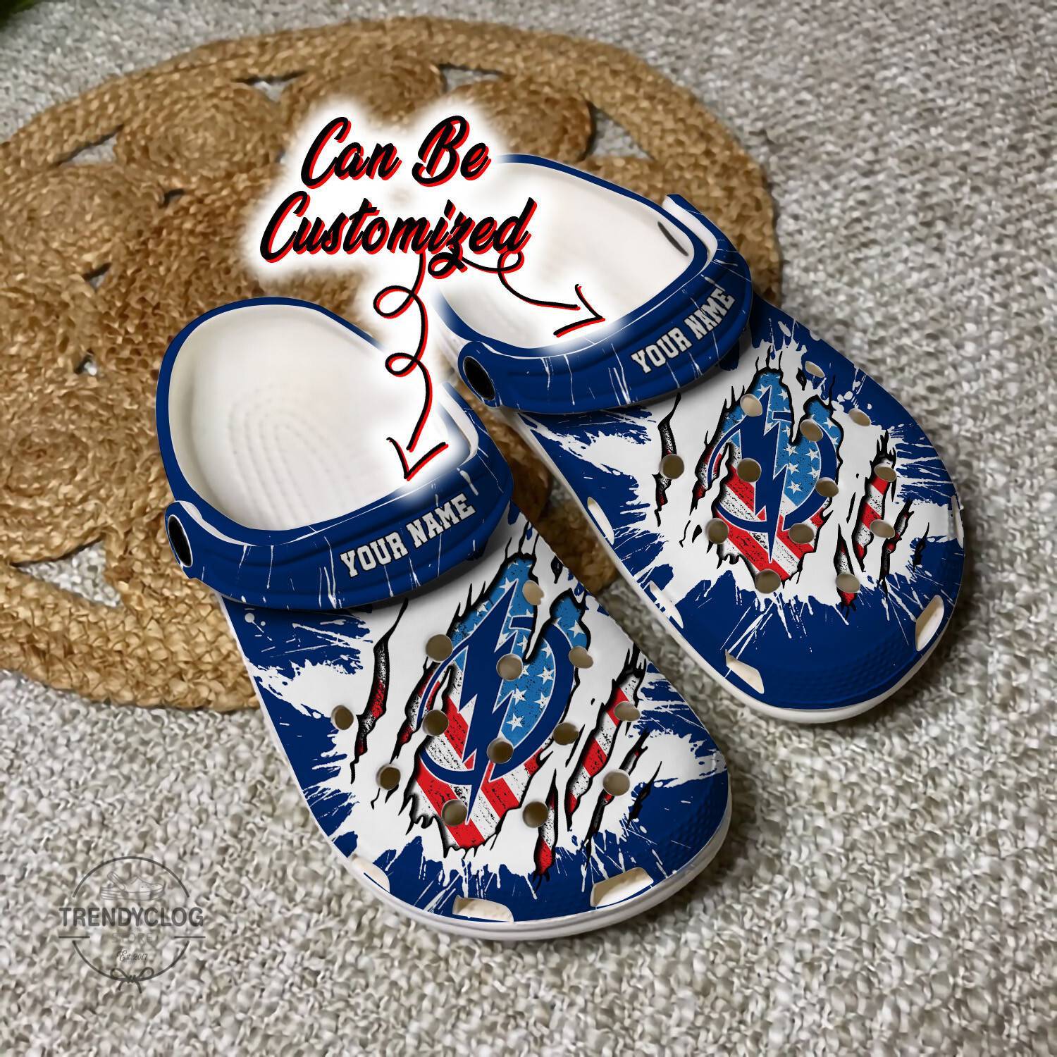 Lightning NHL Crocss Personalized TB Lightning Hockey Ripped American Flag NHL Clog Shoes