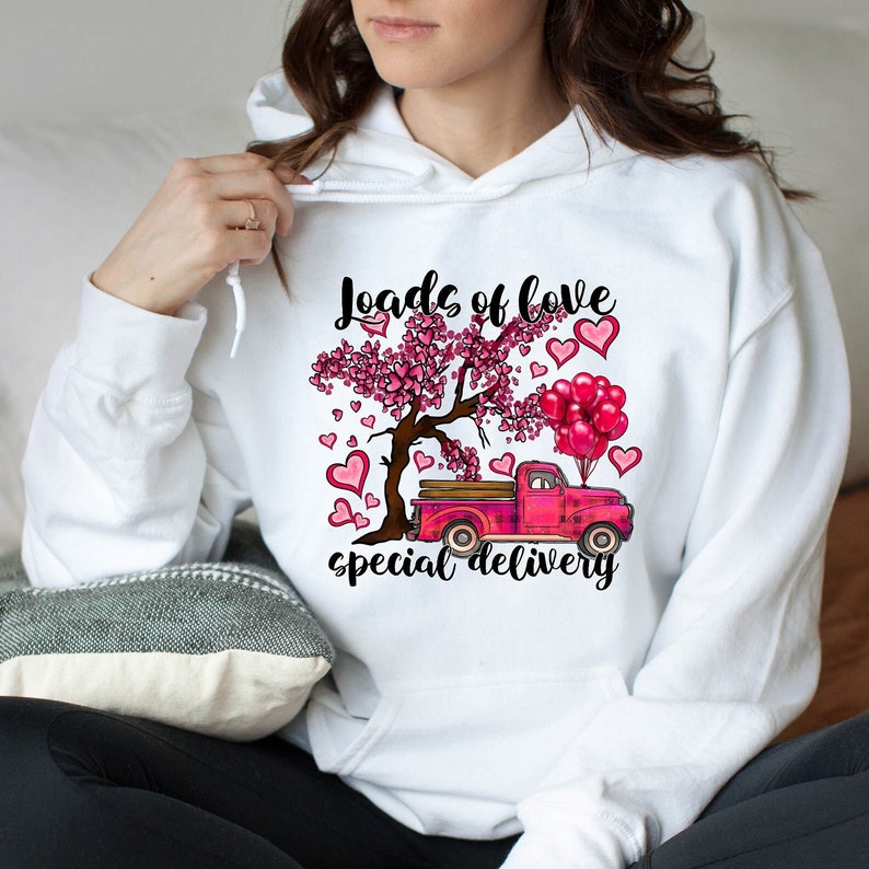 Loads Of Love Special Delivery Hoodie, Valentine’s Day, Special Delivery Hoodie, Red Truck Hoodie, Valentines Truck, Couples Matching Hoodie