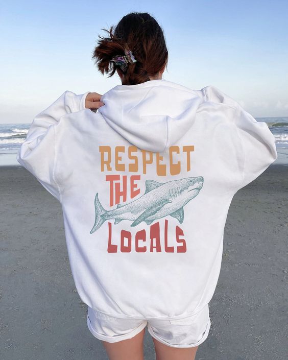 Local Shark Hoodie – Aesthetic Hoodie Words on back Surfer Trendy Sweatshirts Beach Bum Oversize Hoodies