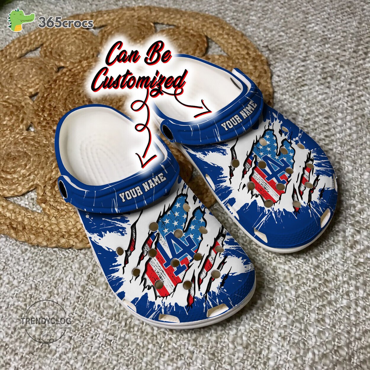 Los Angeles Dodgers Baseball Ripped American Flag Design Sporty Clog Shoes