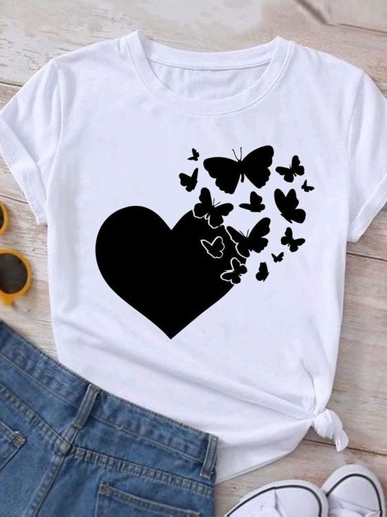 Love Heart Sweet Trend Butterfly T-S … fashionstation