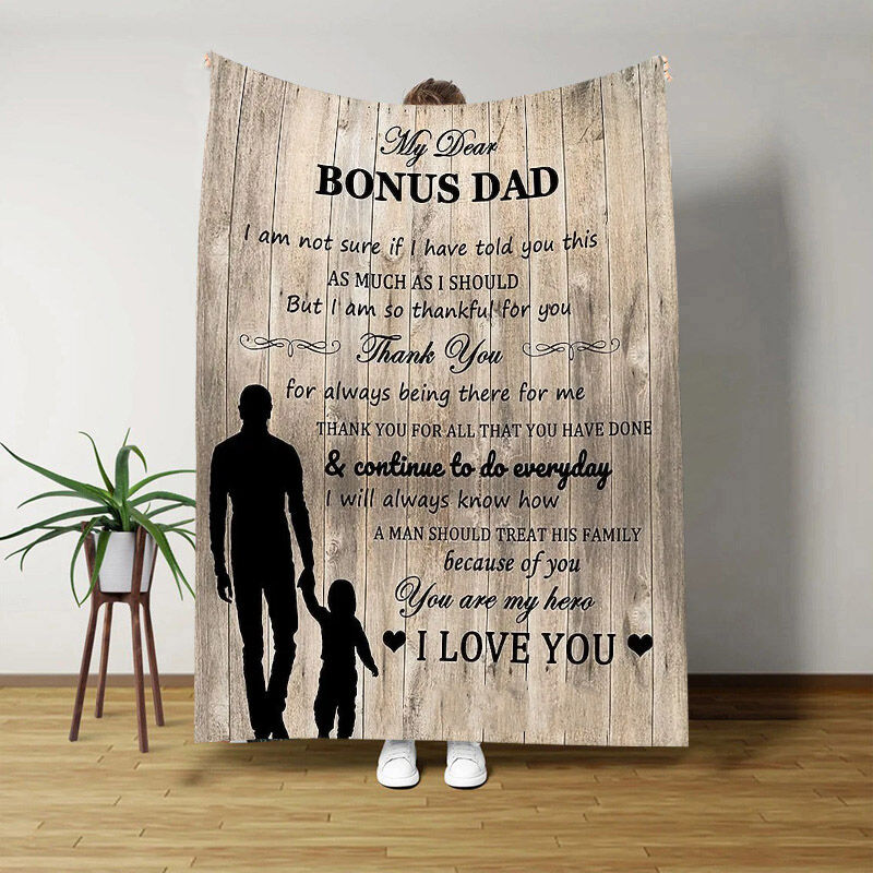 Love Letter Blanket with Heart Pattern Warm Present to Bonus Dad “You Are My Hero”, Gift for Dad, Fathers Day Gift