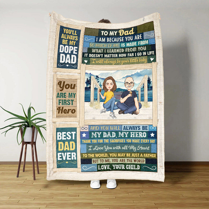 Love Letter Fleece Blanket Funny Gift to Dad “Dad Is My First Hero”, Gift for Dad, Fathers Day Gift