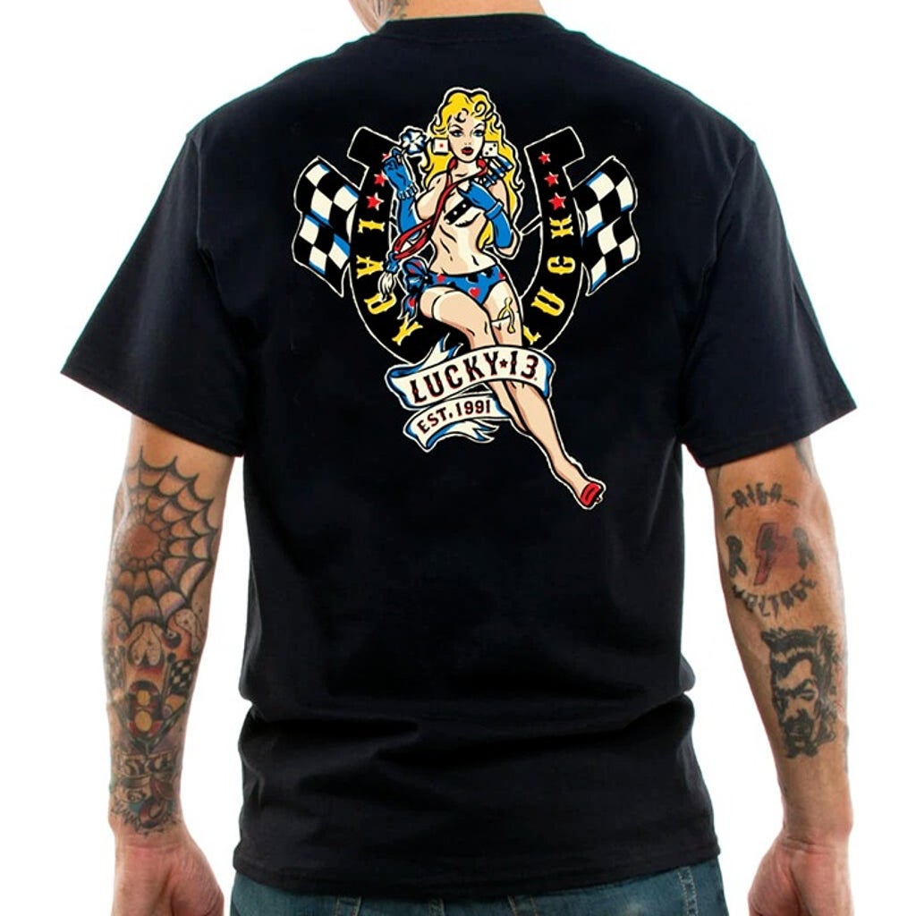 Lucky 13 Lady Luck Pin Up Men’s T-Shirt Kustom Kulture Rockabilly Retro