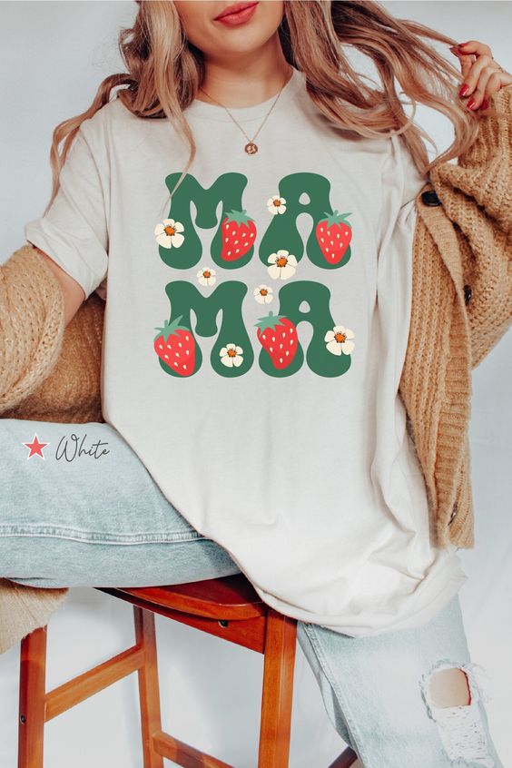 Mama Strawberry Shirt, Mom Strawberry TShirt, Strawberry Lover Mama T-Shirt, Strawberry Shirt For Mom, Strawberries And Flowers Mama Tee Shirt