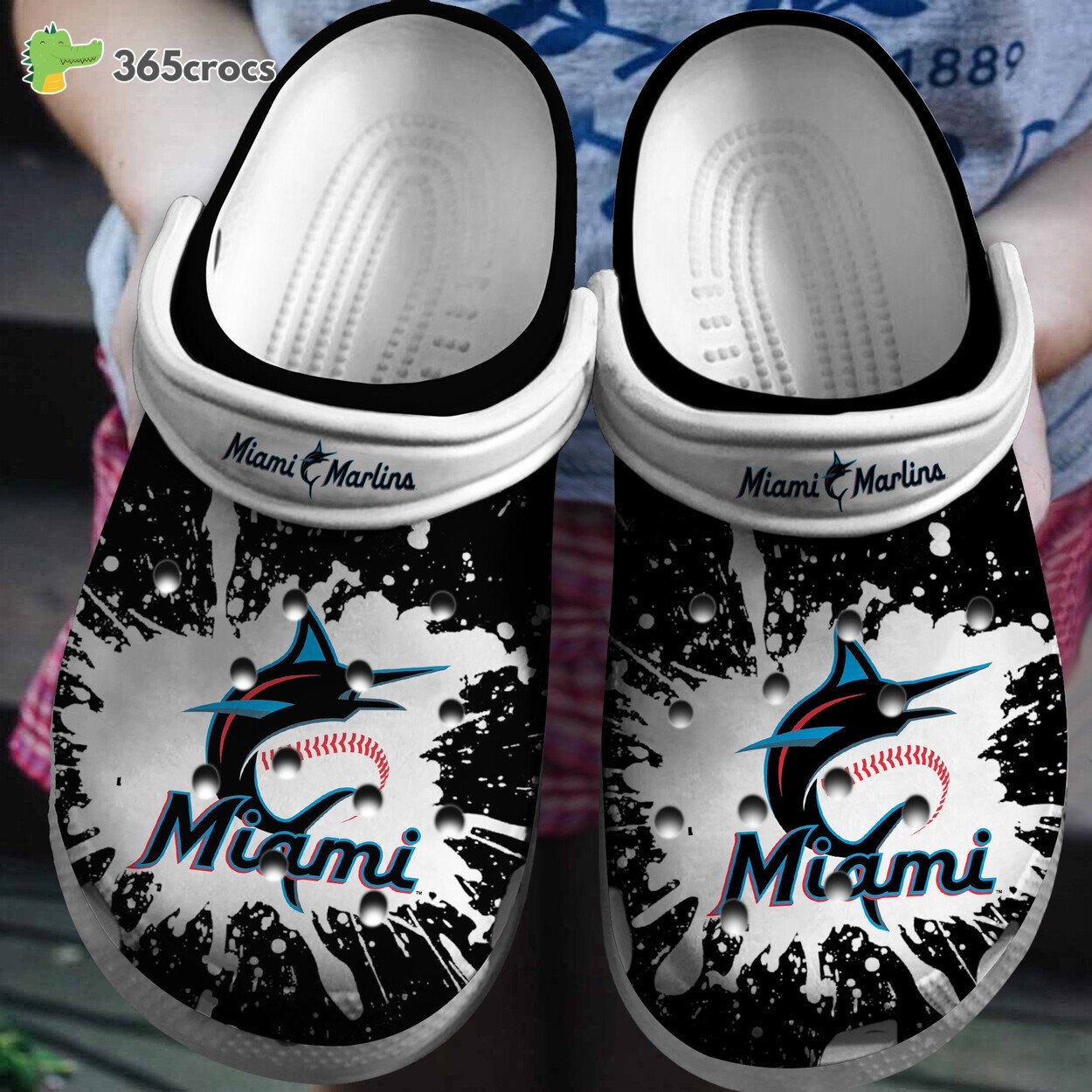 Miami Marlins BlackWhite Design Clogs Dive into Baseball Spirit Style