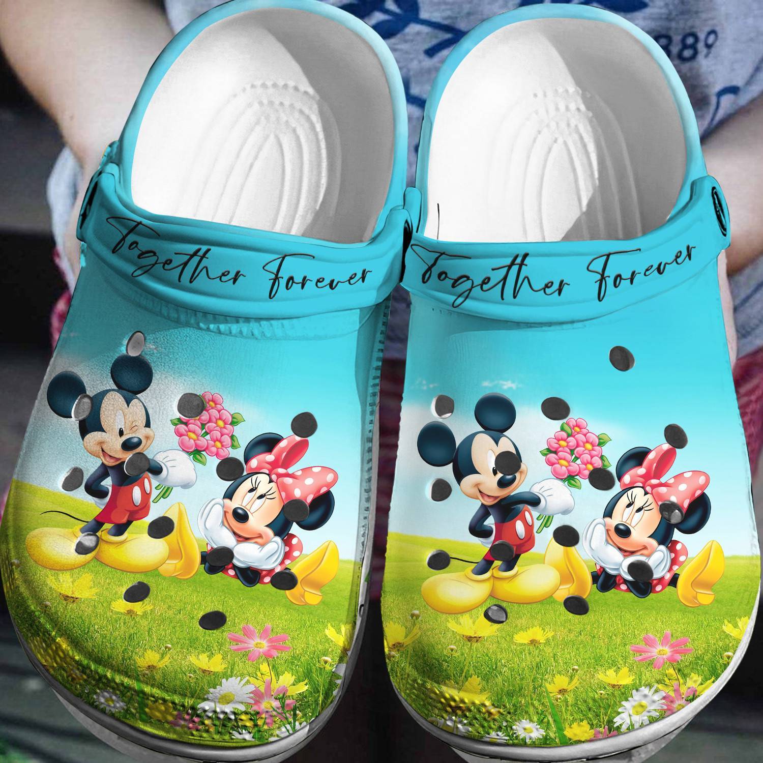 Mickey And Minnie Floral Crocss 3D Clog Shoes