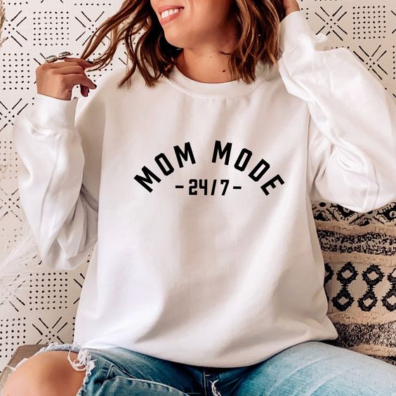 Mom Mode 24/7 Sweater, Mom Sweatshirt, Mother’s Day Gift, Gift for Mom, Mother Sweater, Gift for Mother from Kids, Mom Gift, White
