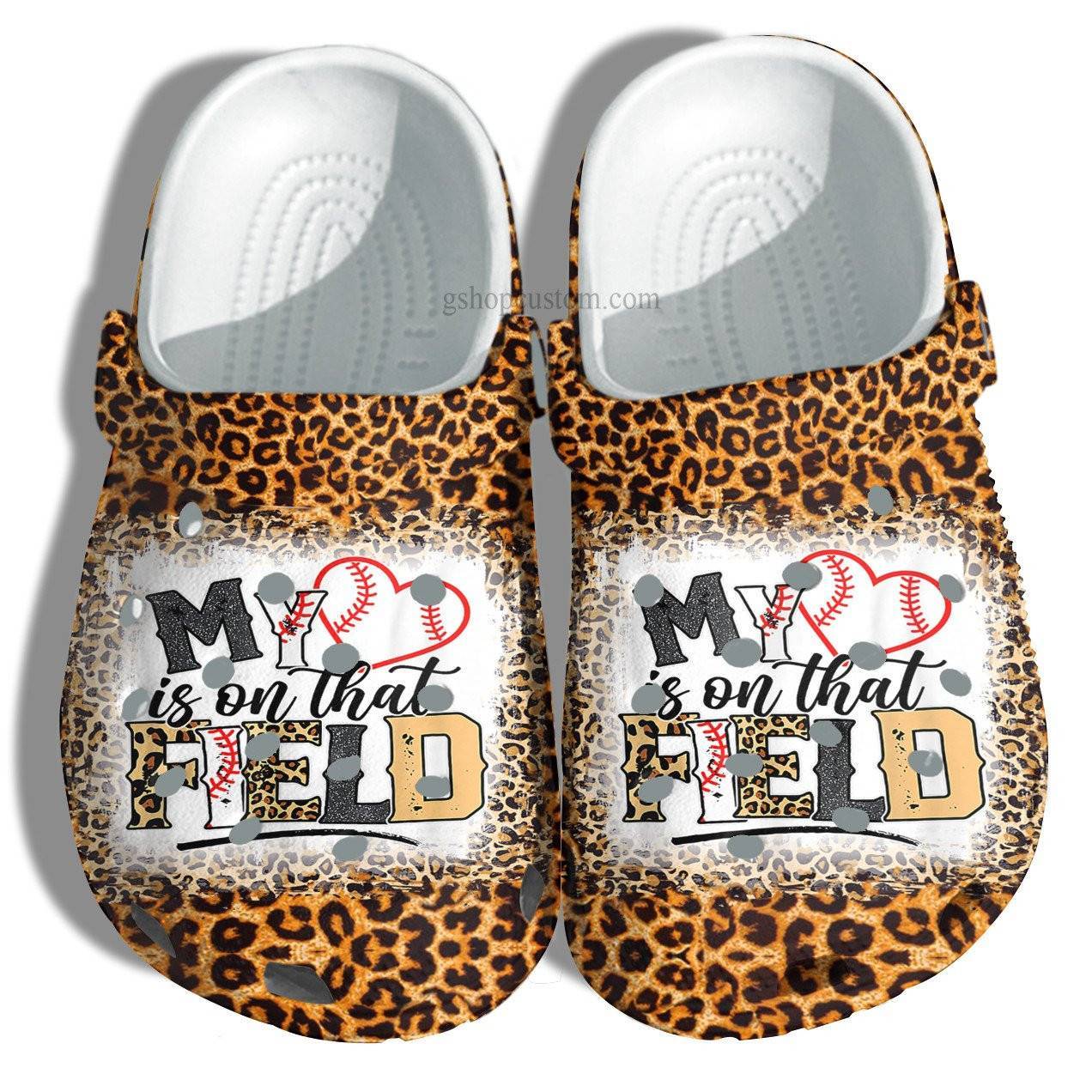 Mother Day Baseball Leopard Crocss Shoes For Girl Mom Grandma – My Heart Is On That Field Crocss Shoes Croc Clogs Leopard Skin