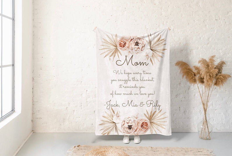 Mother’s Day Gift Personalized Blanket Letter Blanket Mom Gift For Grandparent Gift For Mom Gift For Her Floral Style Boy Mom