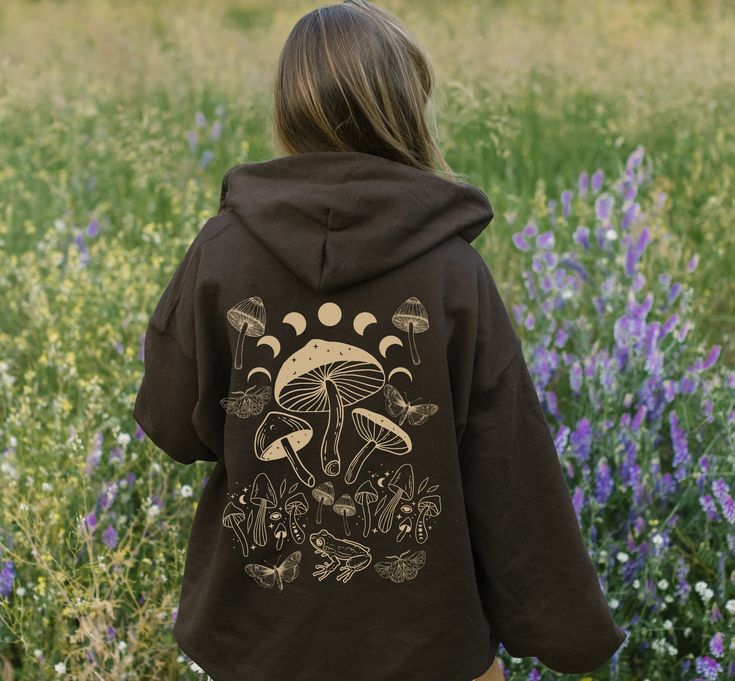 Mushroom Cottagecore Hoodie Aesthetic Hoodie Moth Hoodie Mushroom Sweatshirt Design On Back Of Hoodie Moon Phase Shirt Moth Trendy Shirt