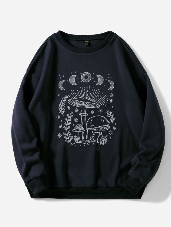 Mushroom Print Drop Shoulder Thermal … fashionstation