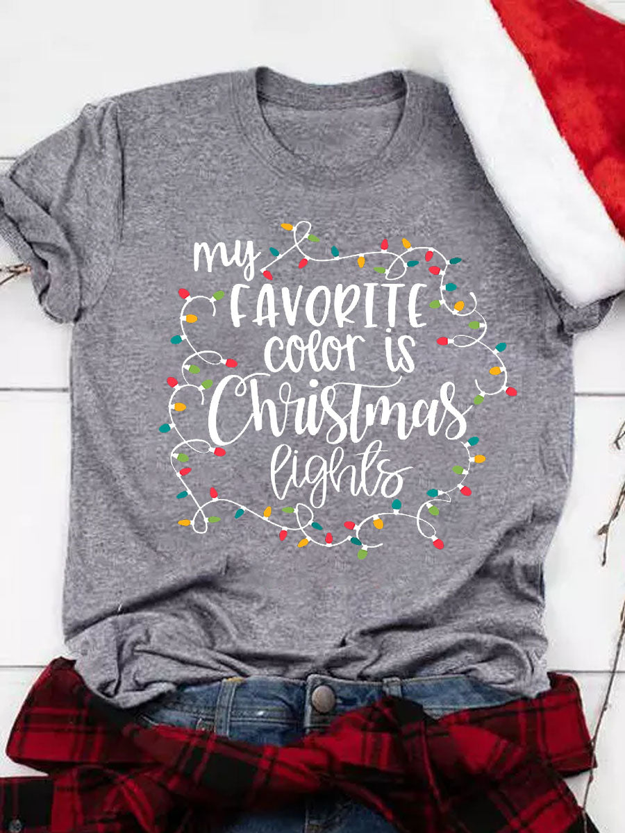 My Favorite Color Is Christmas Lights Print Tee – Grey