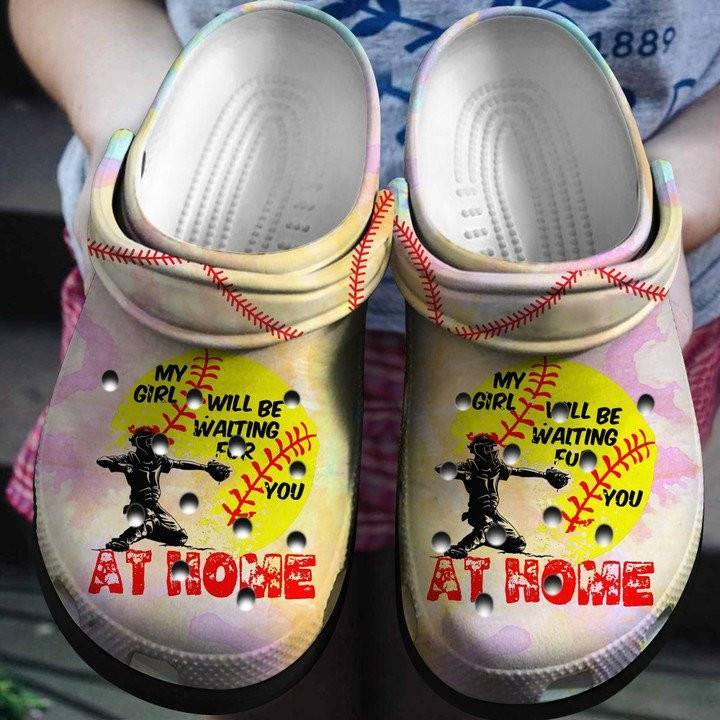 My Girl Will Be Waiting For You At Home Softball Shoes Crocss Clogs Gift For Daughter Baseball