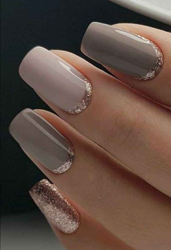 Nail Box Gray and White with Glitter Border, Gel Nails, Nail Designs