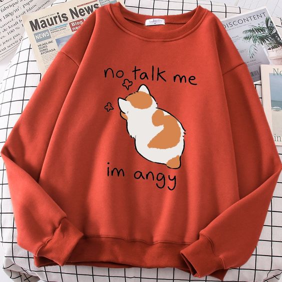 ‘No talk me, i am angry!’ adorable cartoon cat sweatshirt