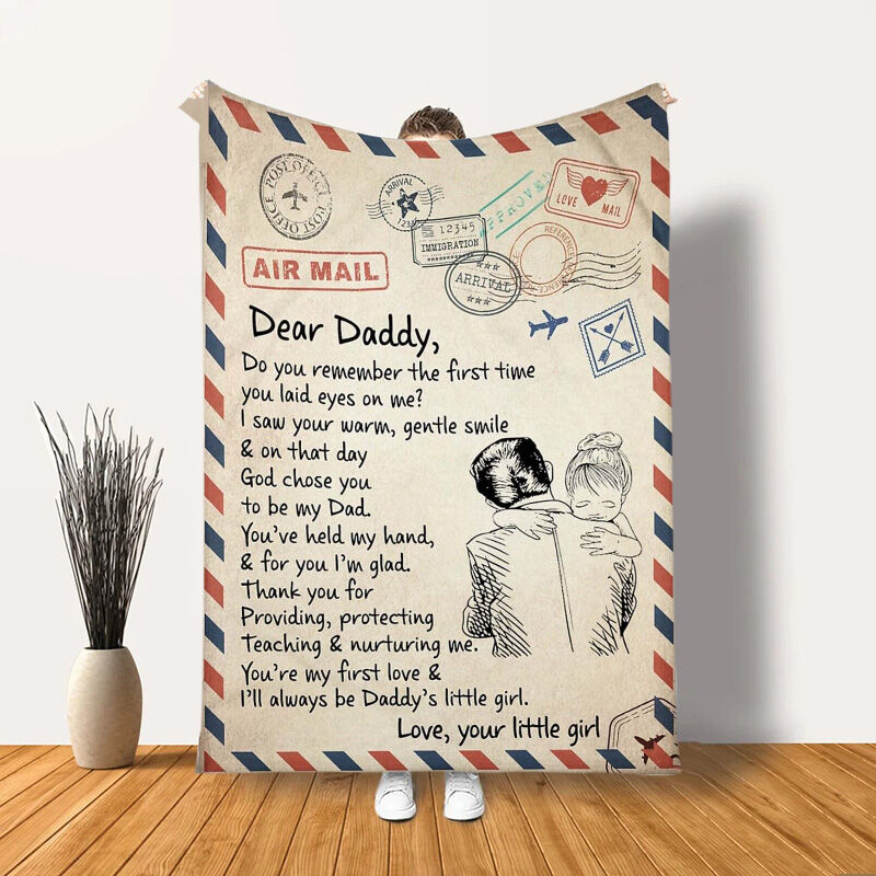 Personalized Air Mail Love Letter Blanket for Daddy from a Little Girl, Gift for Dad, Gift for Fathers Day, Fleece Blanket