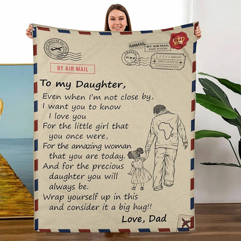 Personalized Air Mail Love Letter Blanket to Daughter from Dad, Gift for Daughter