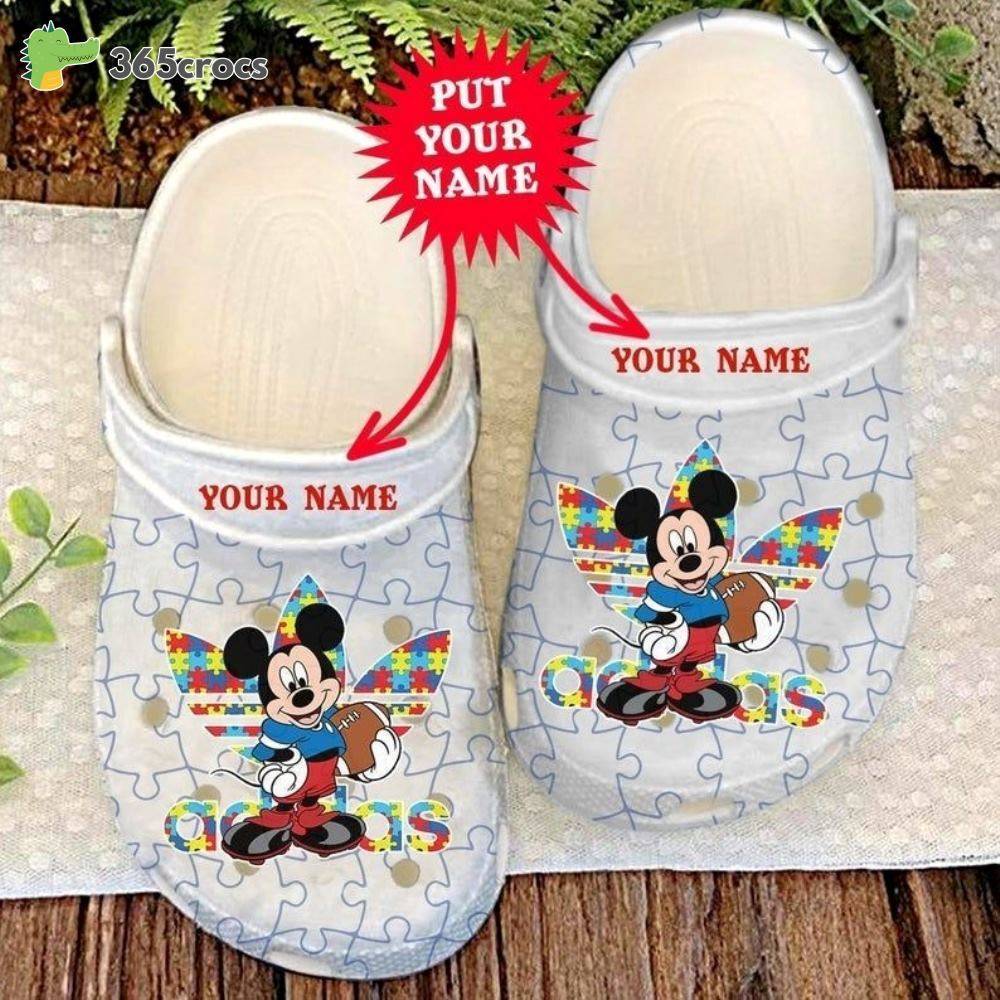 Personalized Autism Awareness Mickey Mouse Disney Adidas Adults Crocss Clog Shoes