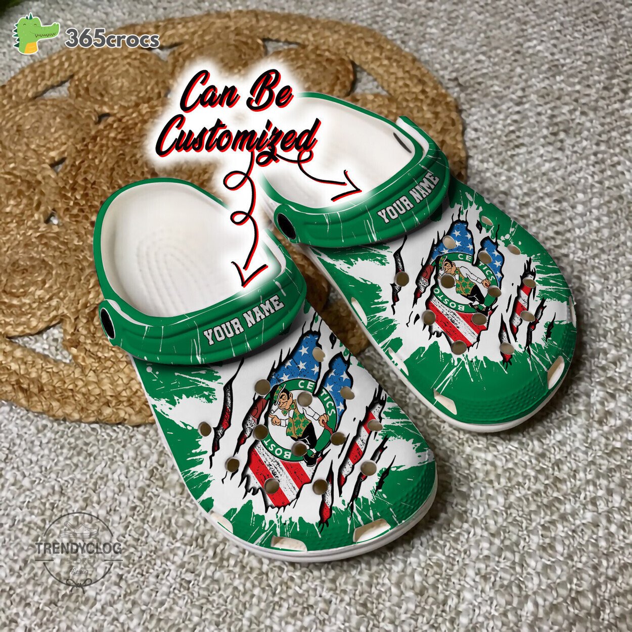 Personalized Boston Celtics Basketball Team Crocss Clog Custom Name Shoes