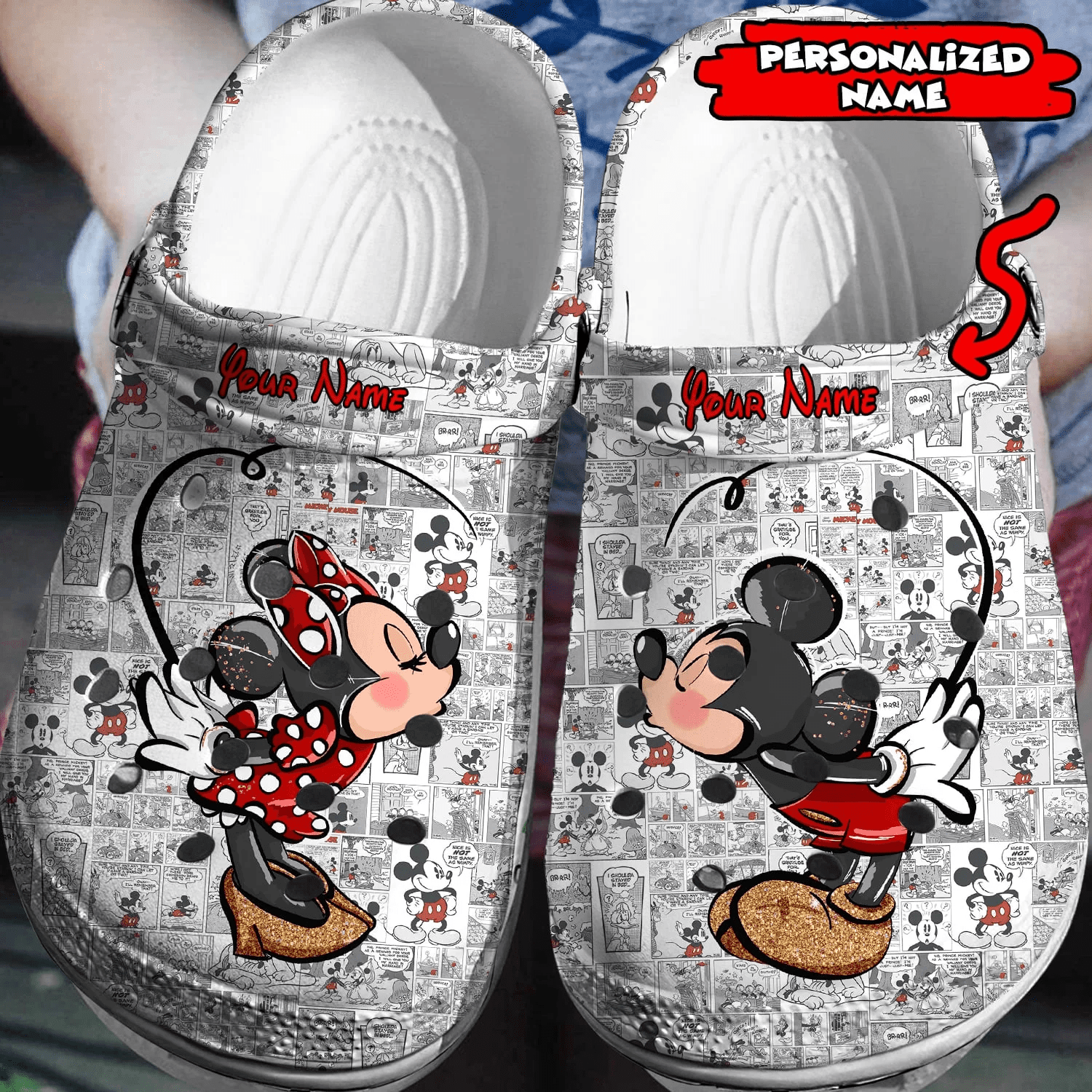 Personalized Cute Mickey and Minnie Couple Crocss 3D Clog Shoes