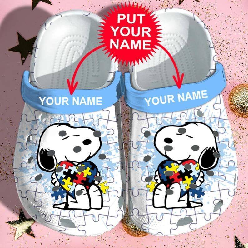 Personalized Disney Puzzle Snoopy Cartoon Adults Crocss, Unisex Cartoon Clog Shoes