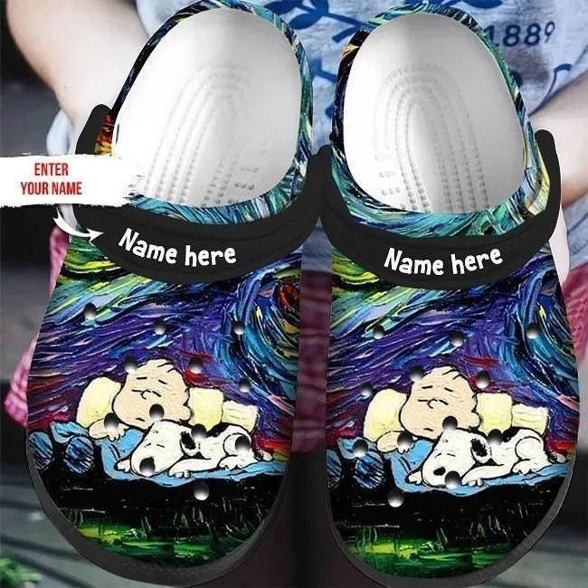 Personalized Disney Starry Night Snoopy Cartoon Adults Crocss, Unisex Cartoon Clog Shoes