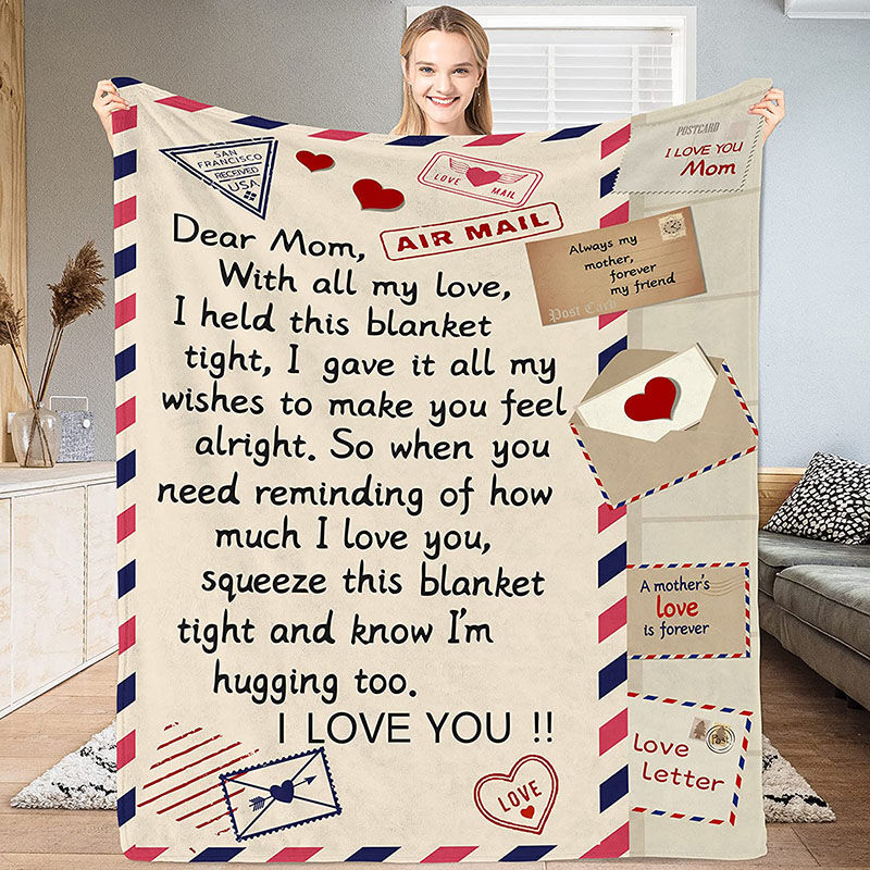 Personalized Flannel Letter Blanket Envelope Heart from Daughter Son to Mom, Fleece Blanket, Gift for Mom, Gift for Mothers Day