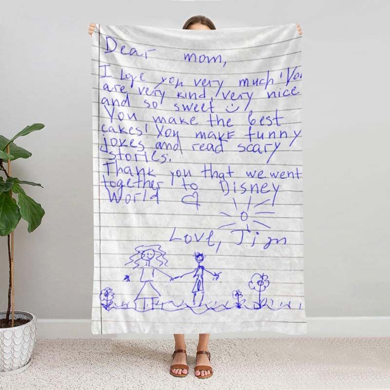 Personalized Handwritten Letter Blanket for Cute Kids, Fleece Blanket Gift, Mothers Day Gift, Gift for Mom