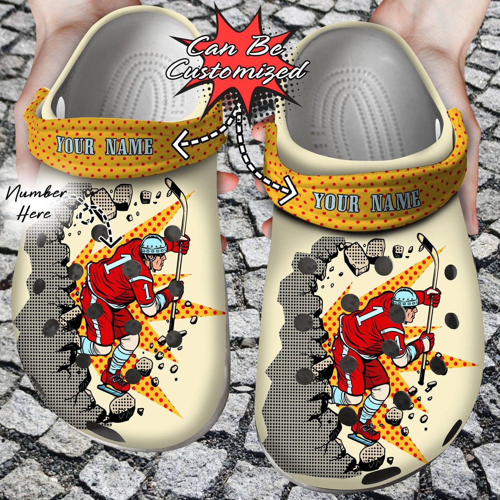 Personalized Hockey Player Breaks A Wall NHL Crocss Clog Shoes Sport NHL Crocss