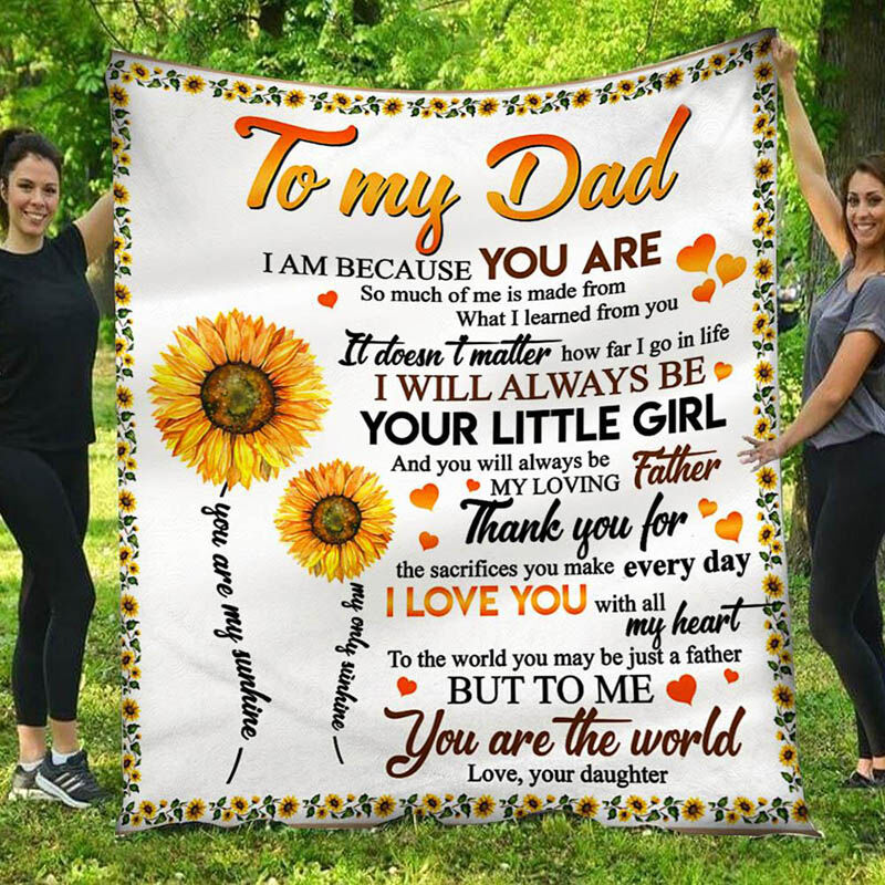 Personalized Letter Fleece Blanket, Letter Sunflower Blanket Gift from Daughter for Dad, Gift for Fathers Day