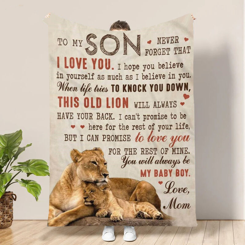 Personalized Love Letter Blanket to Dearest Son from Mom with Cute Bear Pattern, To my Son, Gift for Son