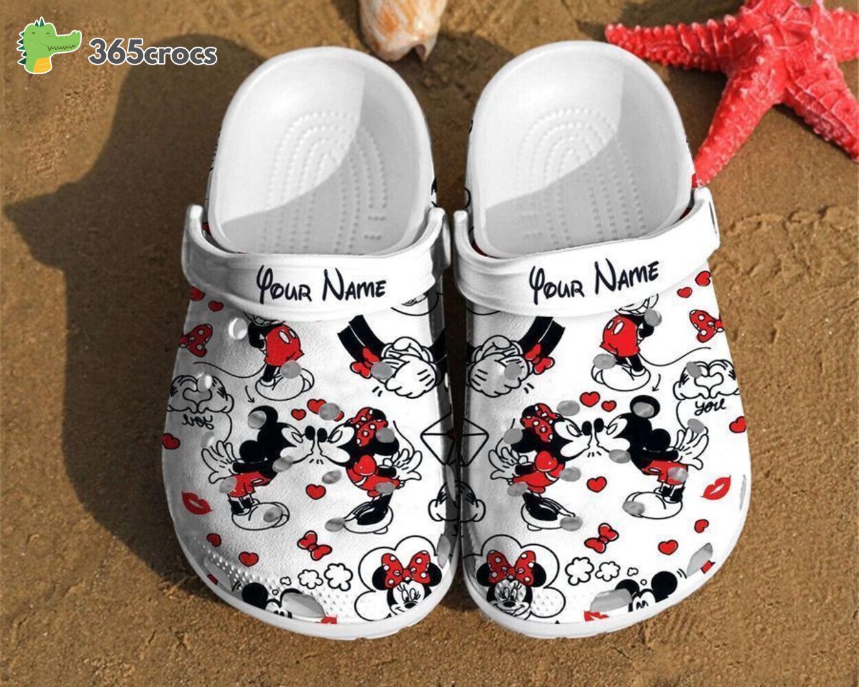 Personalized Mickey And Minnie Kiss Disney Custom Couple Mouse Clog Shoes