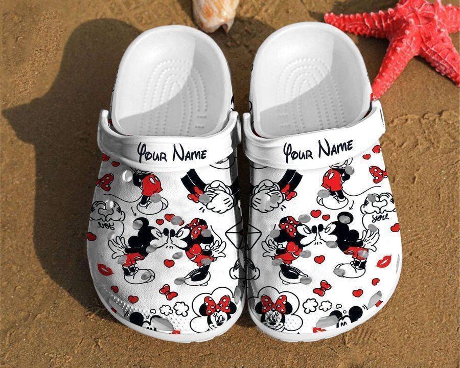 Personalized Mickey And Minnie Kiss Disney Custom Couple Mouse Crocss Clog Shoes