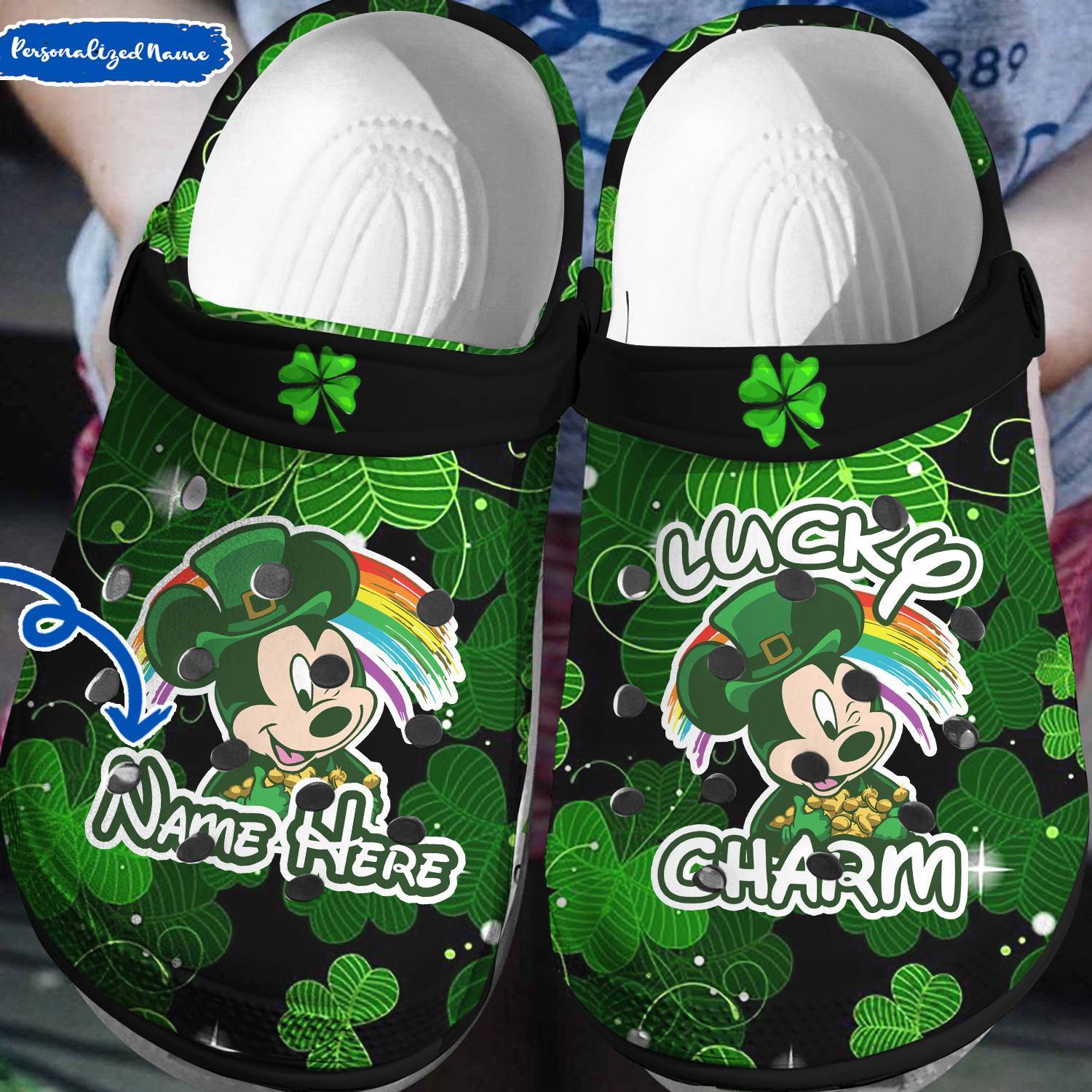 Personalized Mickey Lucky Charm Disney St Patricks Day Crocss 3D Clog Shoes