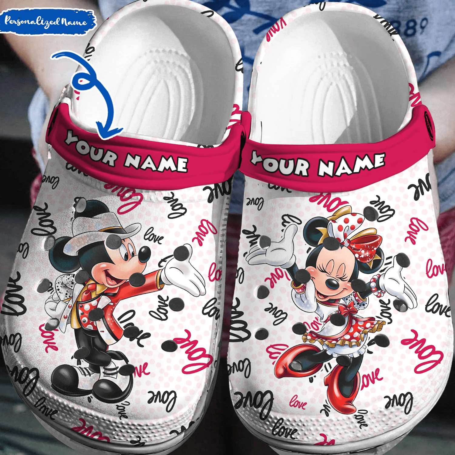 Personalized Mickey Minnie Love Crocss 3D Clog Shoes