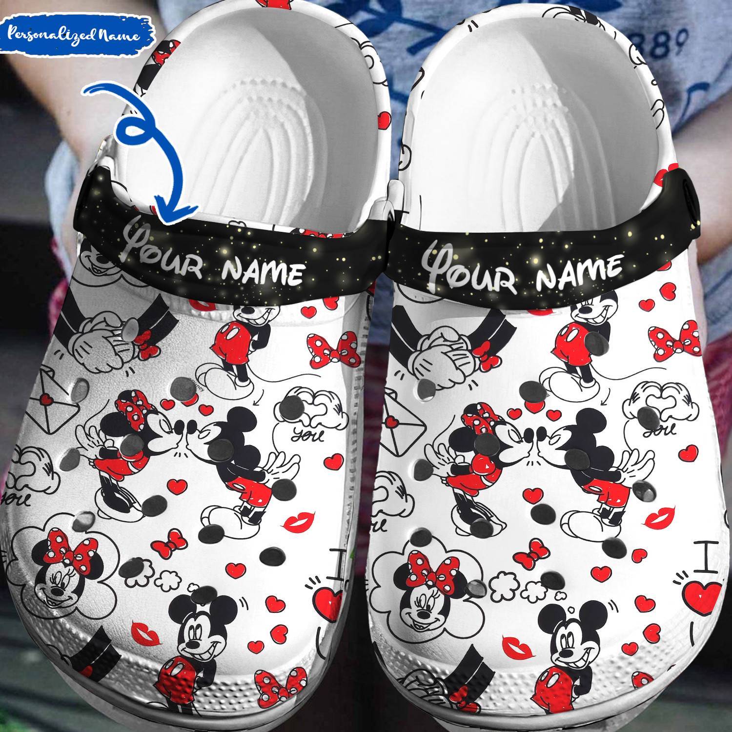 Personalized Mickey Minnie Mouse Kiss Love Crocss 3D Clog Shoes