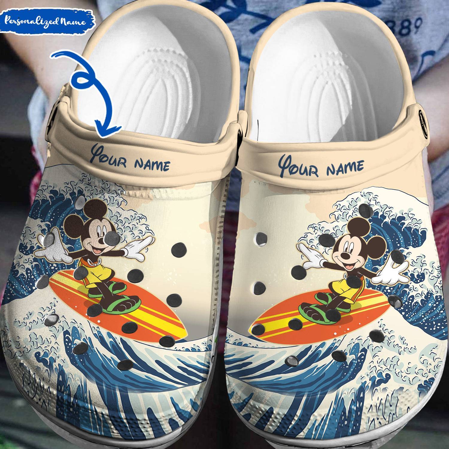 Personalized Mickey Surfing Crocss 3D Clog Shoes