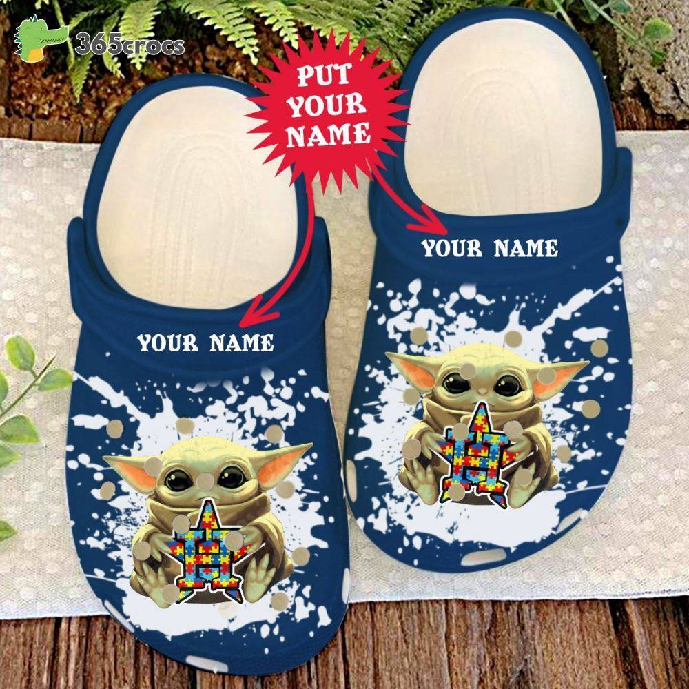 Personalized Mlb Baseball Houston Astros Baby Yoda Autism Awareness Crocss Clog Shoes