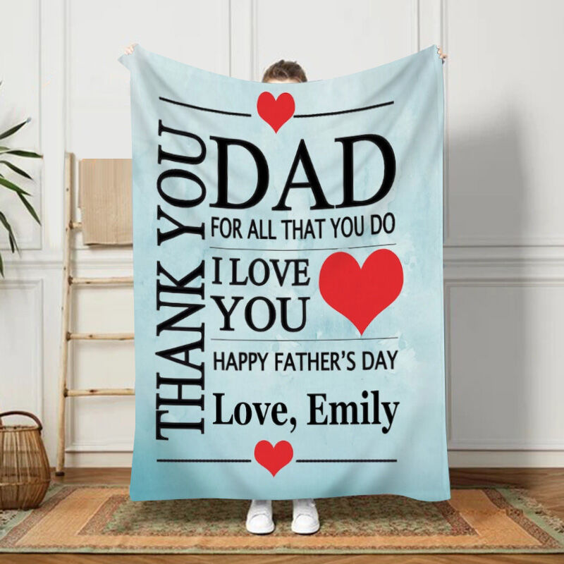 Personalized Name Blanket Minimalist Present for Dad “Happy Father’s Day”, Gift for Dad, Fleece Blanket