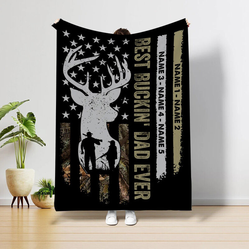 Personalized Name Blanket with Deer Pattern Minimalist Present for Best Daddy, Gift for Dad, Gift for Fathers Day, Fleece Blanket