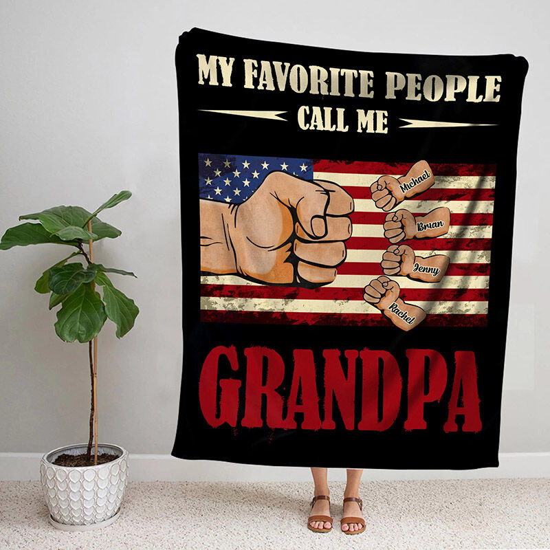 Personalized Name Blanket with Fist Pattern Perfect Present for Best Grandpa, Fleece Blanket Gift, Fathers Day Gift, Gift for Grandpa