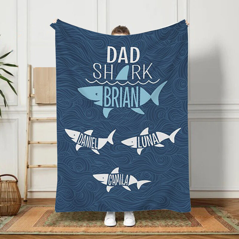 Personalized Name Blanket with Shark Pattern Cool Present for Dad, Fleece Blanket Gift, Fathers Day Gift, Gift for Dad