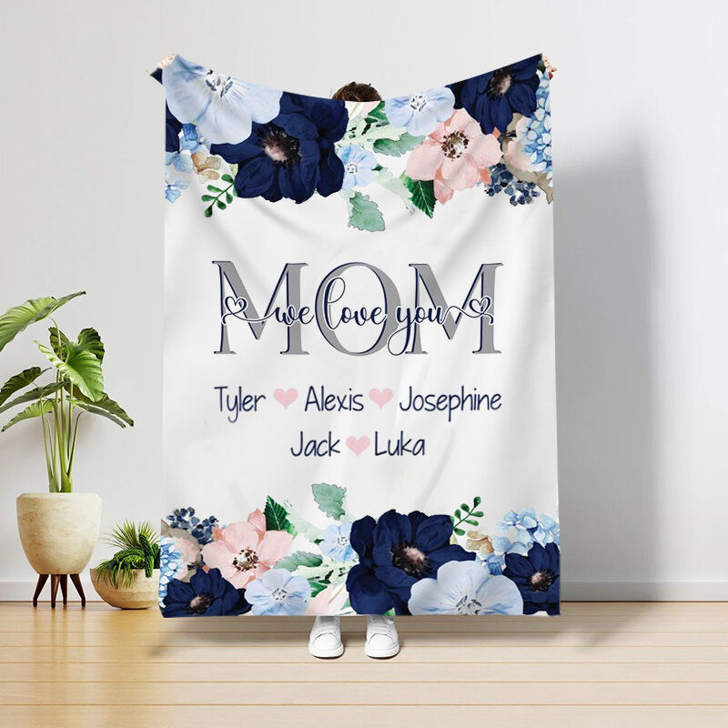 Personalized Name Blue Flowers Pattern Blanket Mother’s Day Gift, Gift for Mom, Gift for Mothers Day, Fleece Blanket